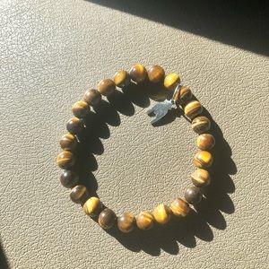 Genuine Tigers Eye Stretch Bracelet with Italian Malocchio Charm